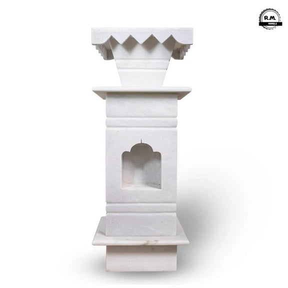 Handcrafted Vintage White Marble 32" Tall Tulsi Pot for Home Decor 3 Level Tulsi Stand Pot for Indoor Outdoor Tulsi Planter