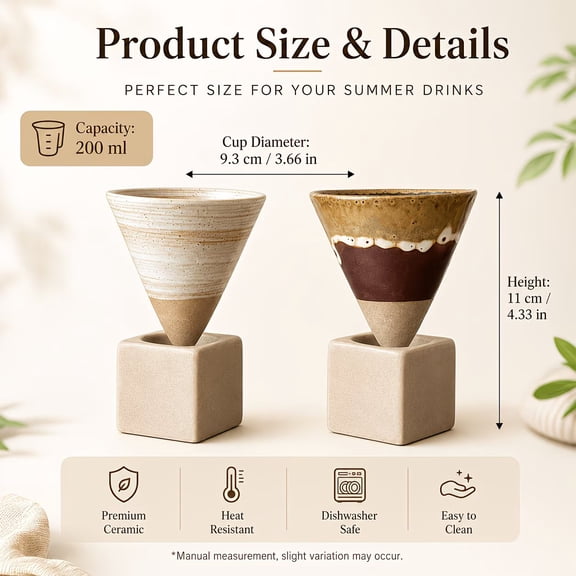 Handcrafted Wabi-Sabi Ceramic Funnel Cup - 6.76oz Vintage Pottery Mug for Iced Lattes and Cold Brews