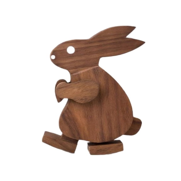 Handcrafted Walking Wooden Animal Figure, Robust Solid Wood Rabbit / Elephant Desktop Ornament, Resilient Montessori-Style Nursery Decor, Sturdy Articulated Art