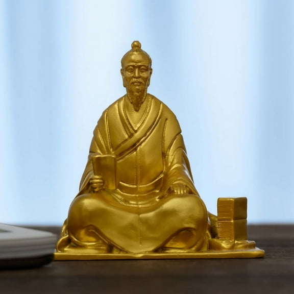 Handcrafted Wang Yangming Statue Golden Brass 2.83in Clarity & Strength Perfect Gift for Study Desk Decor
