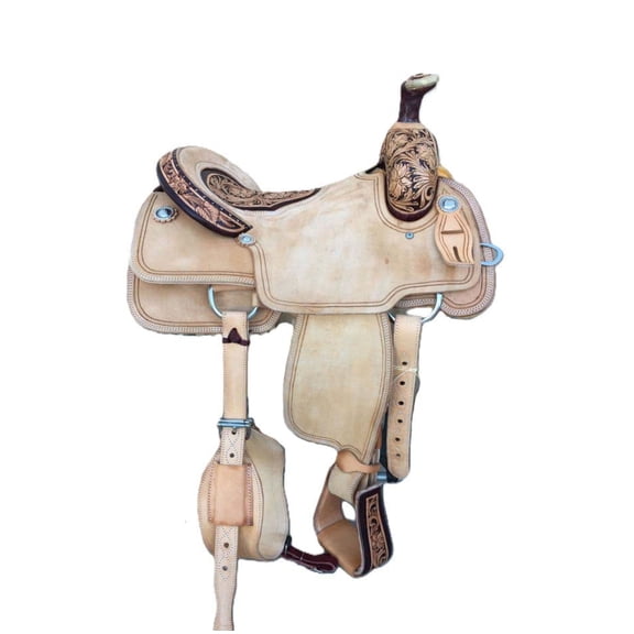 Handcrafted Western Saddle Tooled Leather Design/Included Free Headstall, Breast collar (16'')