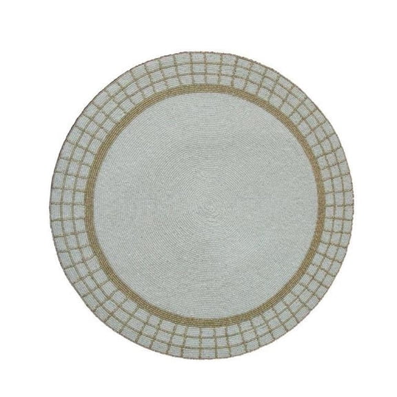 Handcrafted White Center with White and Gold Check Border Glassbeaded Placemat