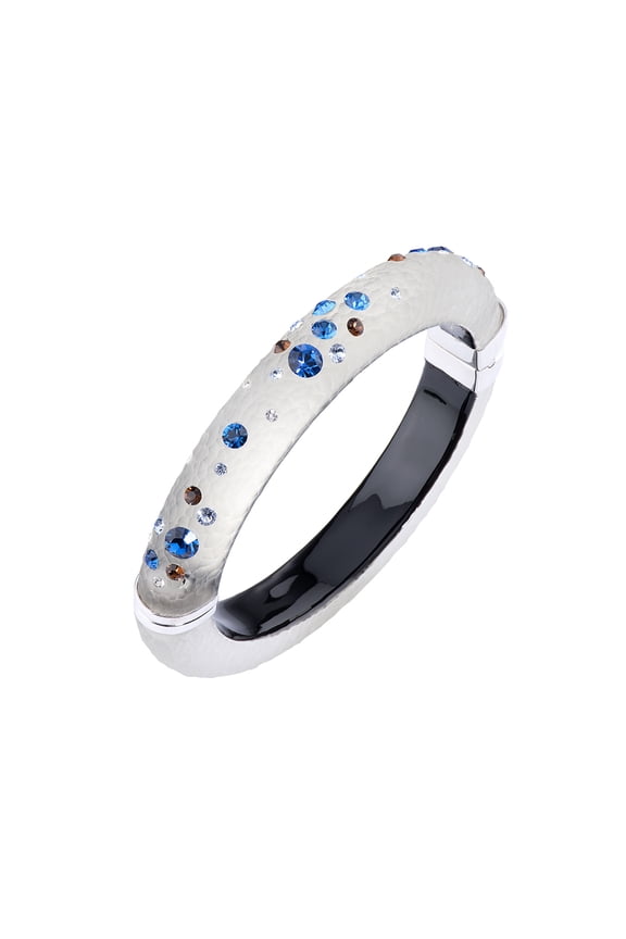Handcrafted White and Black Lucite Hinged Bangle with Colorful Confetti Crystals