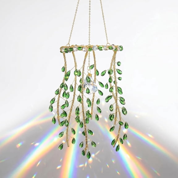 Handcrafted Willow Tree Crystal Prism – Hanging Suncatcher with Amethyst, Window Rainbow Maker for Home, Garden & Patio(RL Green Aventurine 1 PC)