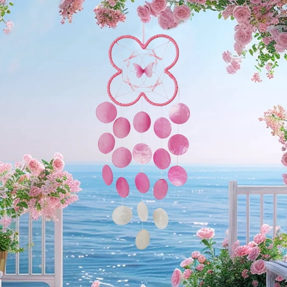 Handcrafted Wind Chimes for Outside, Capiz Shells Wind Chime, Coastal Style Wind Chimes for Garden Decoration, Great Gift for Shells Wind Chimes Lovers and More, Birthday gift, unique gift (Pink)