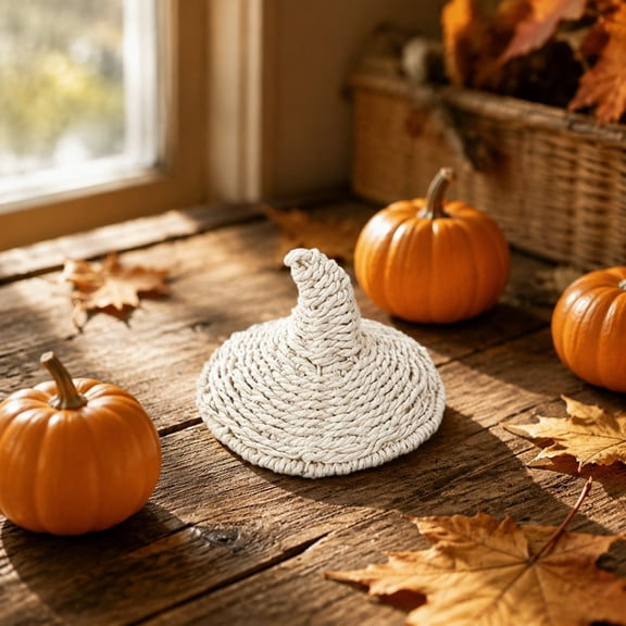 Handcrafted Witch Hat With Mingteng Craftsmanship Knitted Yarn Mini Hat For Halloween Fall Gnome Decor Cream White