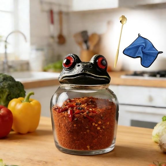 Handcrafted Witchy Frog Spice Jars, 3 Piece Vintage Gothic Set with Frog Lids, Unique Kitchen Glass Containers for Salt, Pepper, Herbs & Tea Leaves Storage