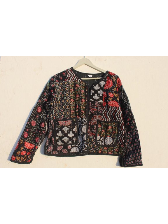 Handcrafted Women's Kantha Cotton Jacket Bohemian Style Vintage Upper Wear Hippie Patchwork Coat For Everyday Wear