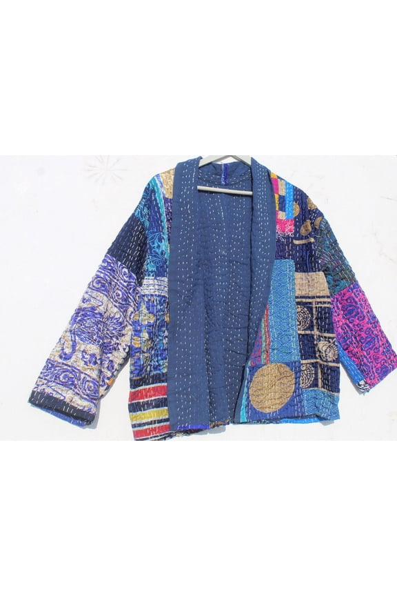 Handcrafted Women's Kantha Cotton Jacket Bohemian Style Vintage Upper Wear Hippie Patchwork Coat For Everyday Wear