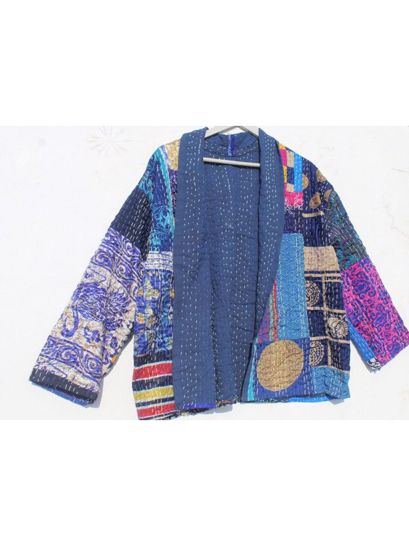 Handcrafted Women's Kantha Cotton Jacket Bohemian Style Vintage Upper Wear Hippie Patchwork Coat For Everyday Wear