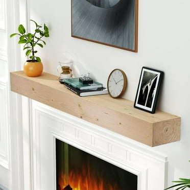 Handcrafted Wood 60 in. Paint Solid Pine Wood Cap-Shelf Mantel Clear Varnished Natural Wood