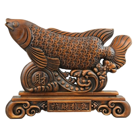 Handcrafted Wood Carving Carved Wooden Screen Dragon Fish Chinese Feng Shui Wealth Prosperity Fortune Abundance Plenty Blessing