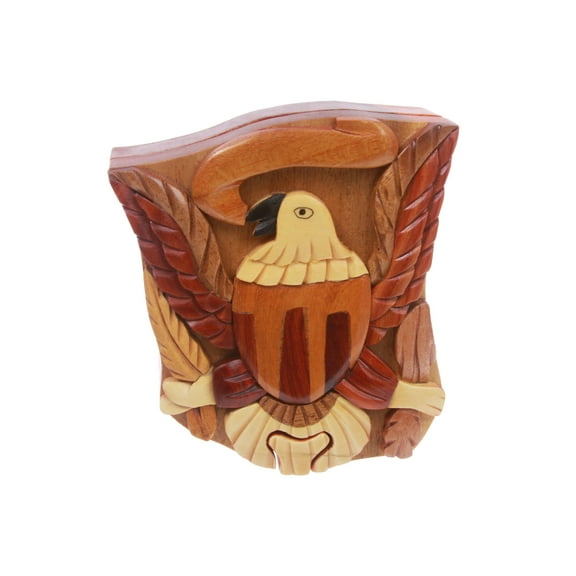 Handcrafted Wooden Animal Shape Secret Jewelry Puzzle Box - Eagle
