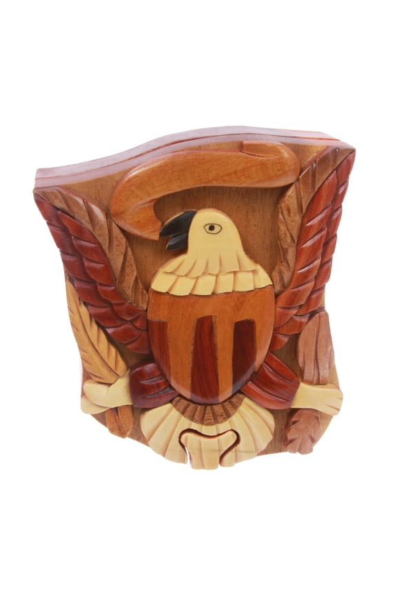 Handcrafted Wooden Animal Shape Secret Jewelry Puzzle Box - Eagle
