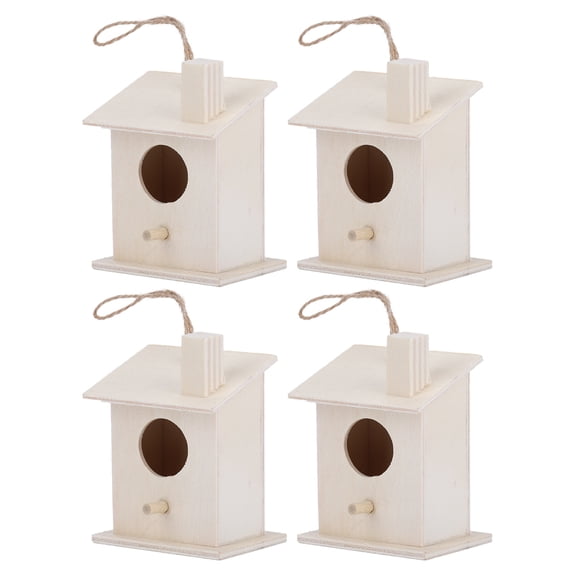 Handcrafted Wooden Bird Houses Nests Decorative Miniature Hanging Birdhouses Kit for Outdoor Garden Yard Decoration, 4-Pack (2.2 x 1.6 x 2.8 inches / 5.5 x 4 x 7 cm)