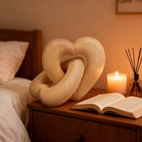 Handcrafted Wooden Chain Decoration - Charming 2026 Desktop Accent, Double Ring Knot Art Figurine, Desktop Decor for Home & Office, Rustic Ornament, Wood Chain for Shelf & Tabletop Decor, Beige