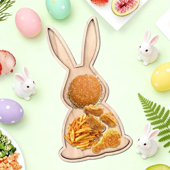 Handcrafted Wooden Easter Bunny Serving Tray – Divided Appetizer & Dessert Platter, 12.6" Rustic Holiday Tableware, for Afternoon Tea, Party Snacks Displays, Easter Decorations