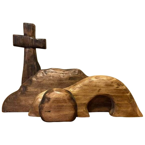 Handcrafted Wooden Easter Resurrection Scene Decor - Empty Tomb Nativity Set - Rustic Christian Holiday Display Tabletop Ornaments - Religious Gift for Spring Home Office Party Mantel Decoration
