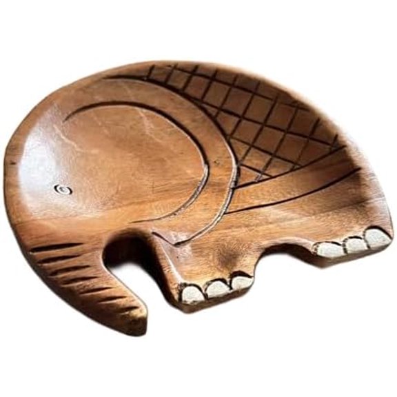 Handcrafted Wooden Elephant Tray Thai Artisan Carved Decorative Plate, Rustic Boho Elephant Decor for Home, Jewelry & Key Organizer, Coffee Table Accent, 7 Inch$$Home Decor, Kitchen, & Other