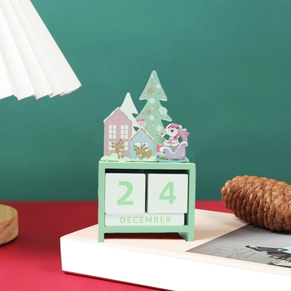 Handcrafted Wooden Holiday Countdown Calendar - Festive Desktop Decoration for Kids & Home, Christmas Countdown Ornament, Perfect Gift to Build Anticipation & Add Festive Cheer Green