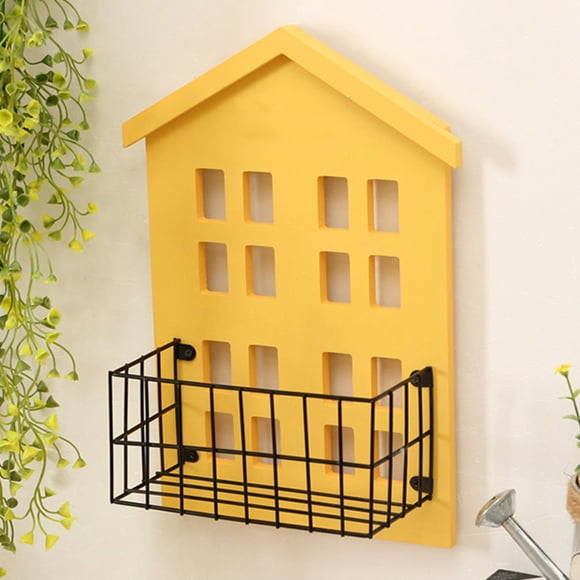 Handcrafted Wooden House-Shaped Wall Shelves for Bedroom & Living Room Decor - Yellow