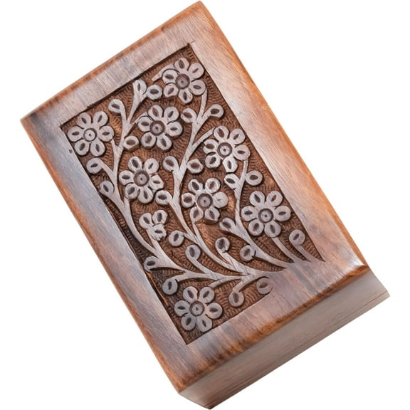Handcrafted Wooden Keepsake Urn Box for Ashes Medium Rosewood Cremation Urn with Tree of Life Engraved Design, Handmade Memorial Wood Box