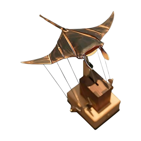 Handcrafted Wooden Kinetic Manta Ray Sculpture - Fluid Motion Automata Desk Decor, Solid Wood Office Accessory, Unique Relaxation Gift Brown