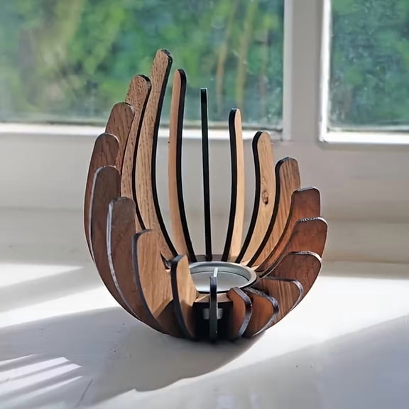 Handcrafted Wooden Lotus Candlestick - Elegant Floral Design for Home Dcor and Special Occasions