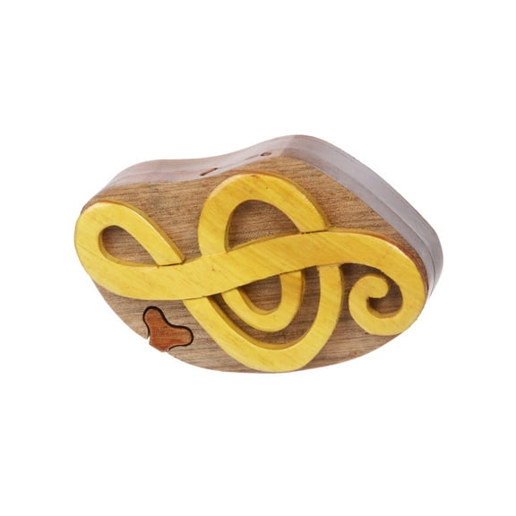 Handcrafted Wooden Music Sign Shape Secret Jewelry Puzzle Box