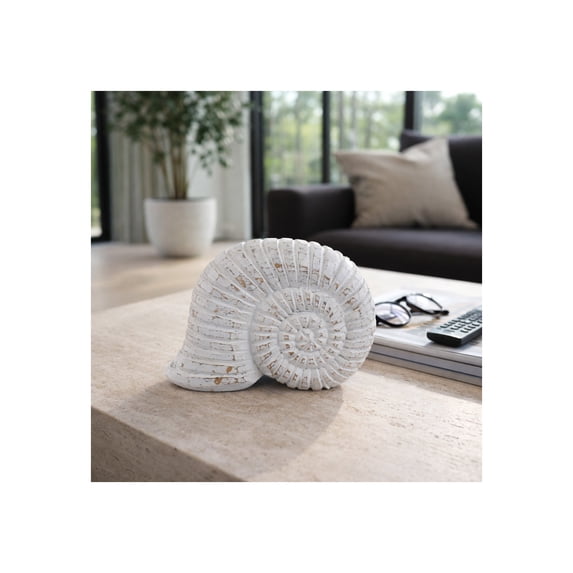 Albasia Wood Snail Sculptures for Home Decor - Coastal Figurine Statue for Bathroom, Office, and Living Room - Decorative Accent for Shelf, Coffee Table, and Bedroom Styling - 7", White