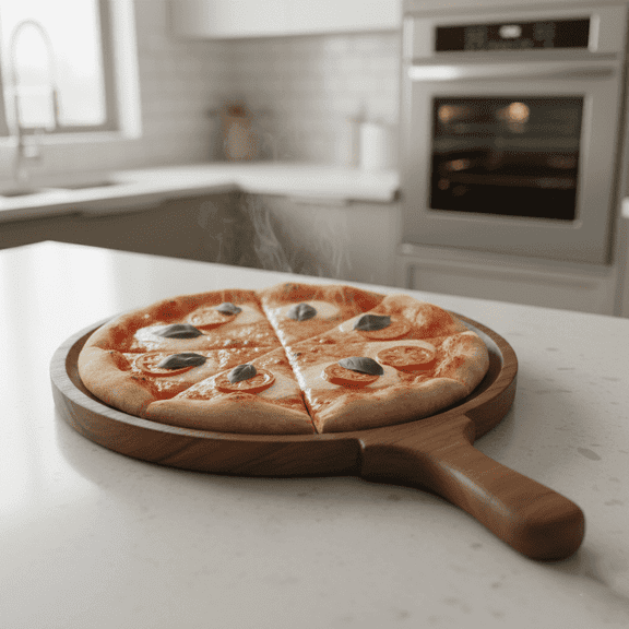 NATRIEL Handcrafted Wooden Pizza Serving Tray with Handle, 12 Inch Round Platter for Snacks and Appetizers