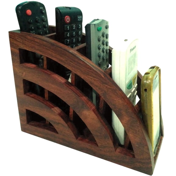 Handcrafted Wooden Remote Stand - Medium Size, Brown, Inside