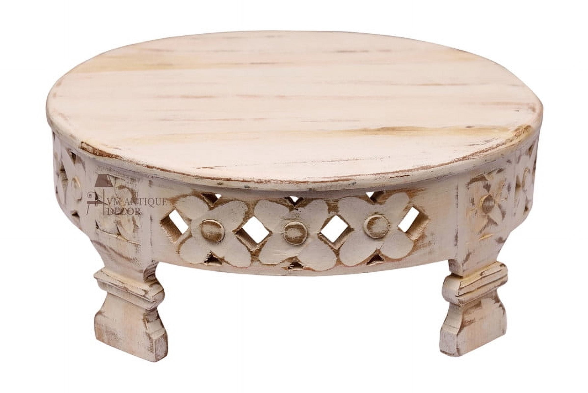 Handcrafted Wooden Round Decorative Stand with Floral Cutwork - Walmart.com