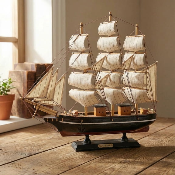 LUMIARTISAN Wooden Sailboat Decor Deluxe Edition Coastal Style - Nautical Model - Black