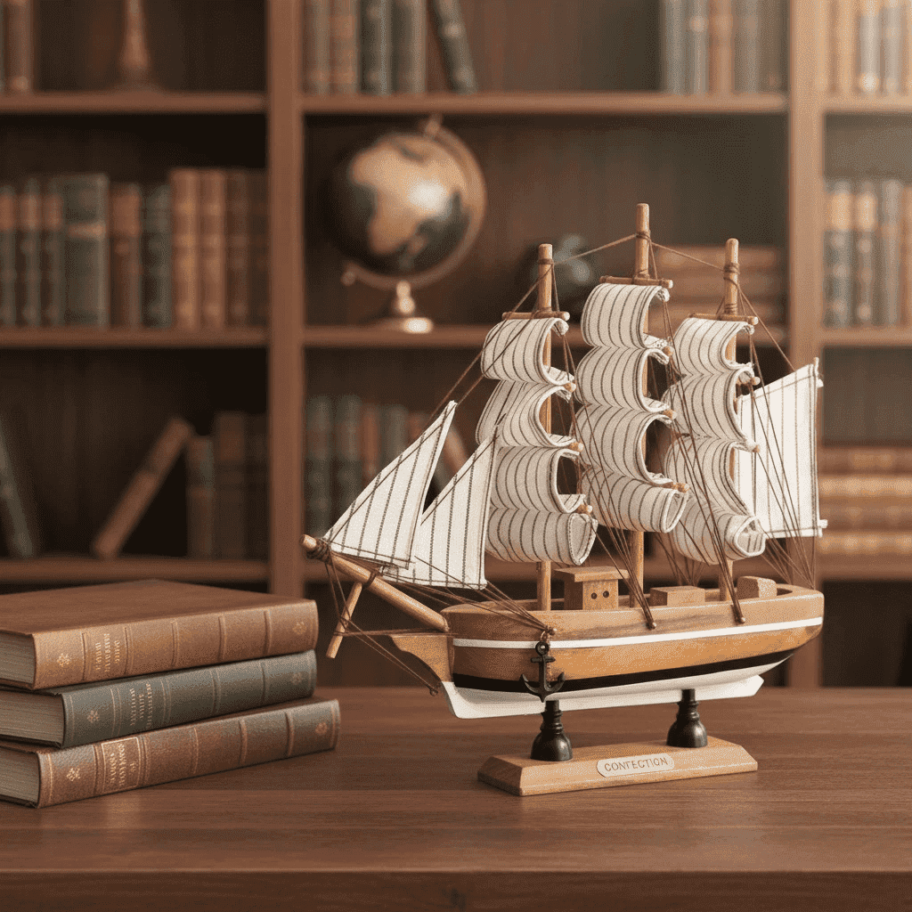 Sailboat Model Decor, Wooden Sailing Boat Nautical Decor 7