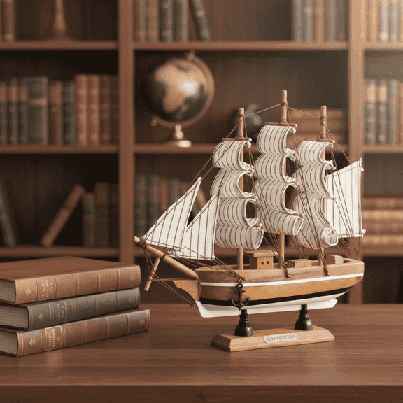 LUMIARTISAN Handcrafted Wooden Sailboat Decor Coastal Style - Nautical Model Ornament - Brown