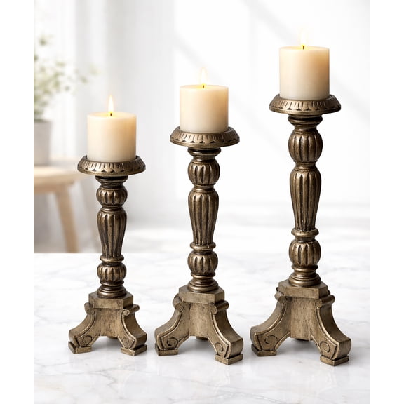 Handcrafted Wooden Set of 3 Pillar Candle Stand For Living Room Dining Table Home Decor Night Dinner Table Decor Set of 3 Candle Stand