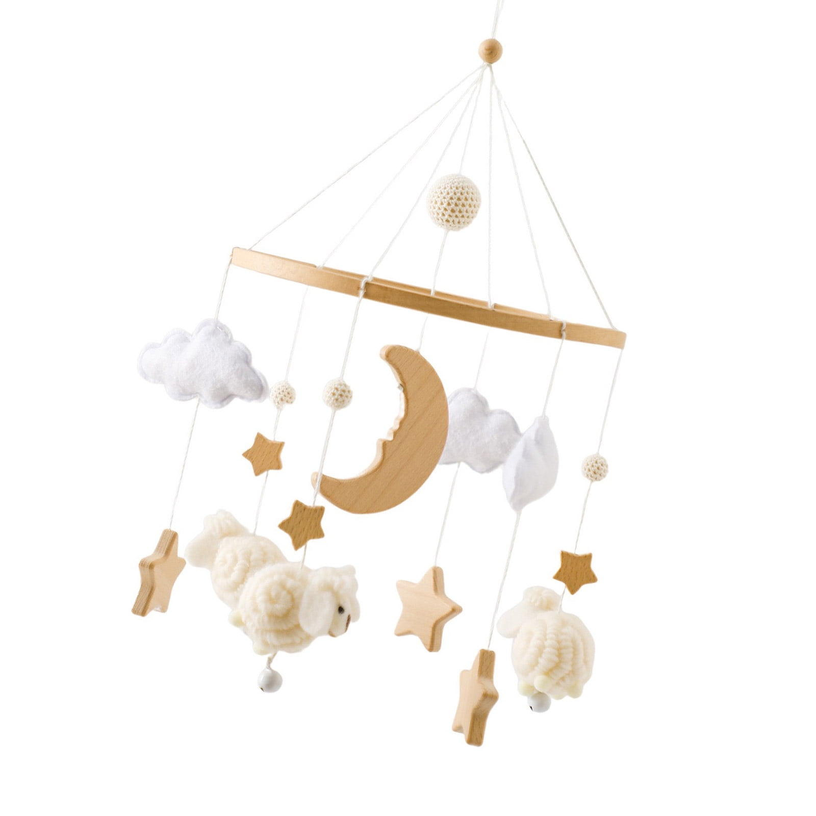 Handcrafted Wooden Star Sheep Nursery Mobile For Newborns Visual Auditory Development