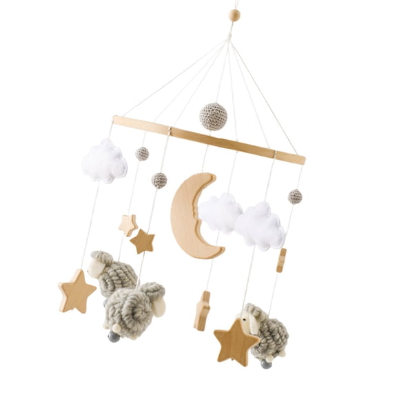 Handcrafted Wooden Star Sheep Nursery Mobile For Newborns Visual Auditory Development