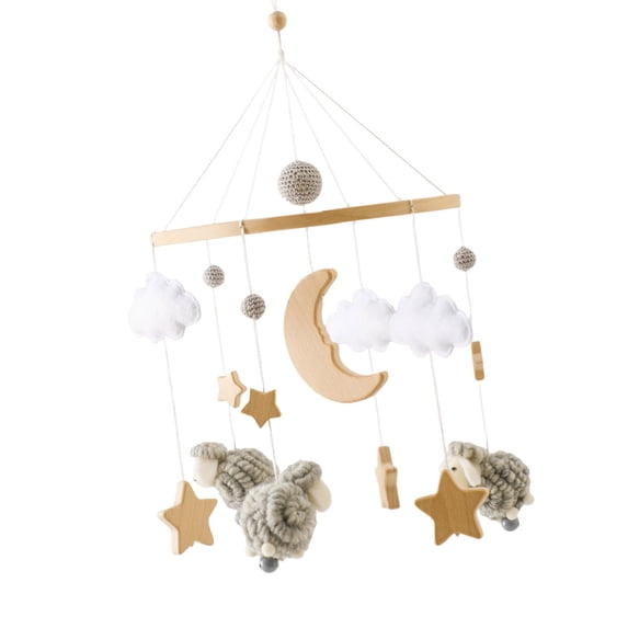 Handcrafted Wooden Star Sheep Nursery Mobile For Newborns Visual Auditory Development