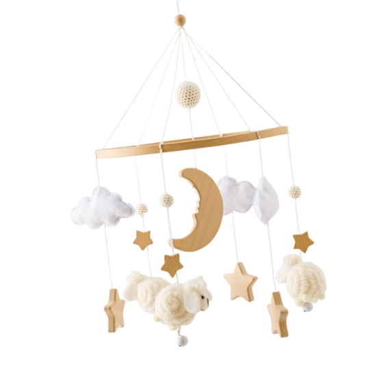 Handcrafted Wooden Star Sheep Nursery Mobile For Newborns Visual Auditory Development