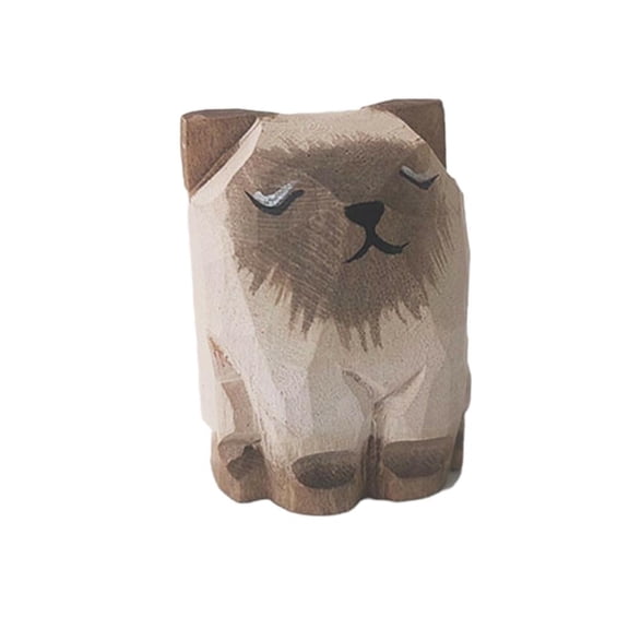 Handcrafted Wooden Tabby Cat Figurine, Wooden Cat Figurines Sculpture Statue, Lovely Small Carved Cat Statue, Wood Kitten Art Carving Work for Home Office Decoration - Color C