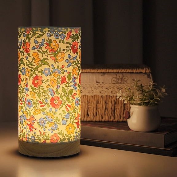 Handcrafted Wooden Table Lamp - Fabric Shade Bedside Light + Adjustable Ambient Lighting, 20x10cm Folk Art Nightstand Decor for Dorm/Office, Sleep-Friendly Applique Illumination