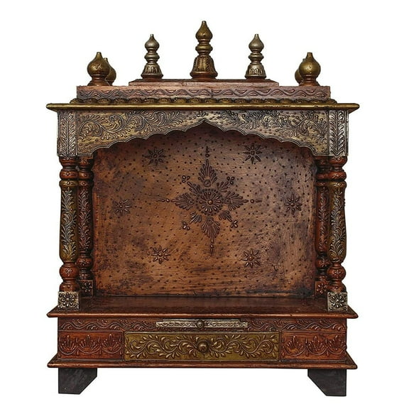 Handcrafted Wooden Temple / Mandir For Home / Pooja Ghar / Brown Antique Finish MDF Board Mandir / Wall Hanging Temple / Pooja Mandir