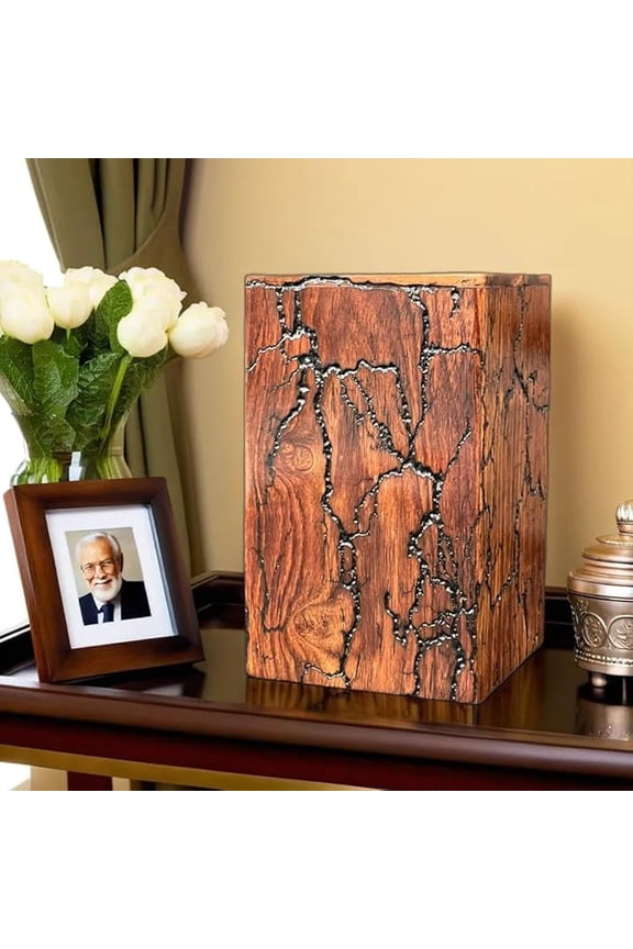 Handcrafted Wooden Urn Box - Fractal Burning Memorial Urn for Adult Ashes