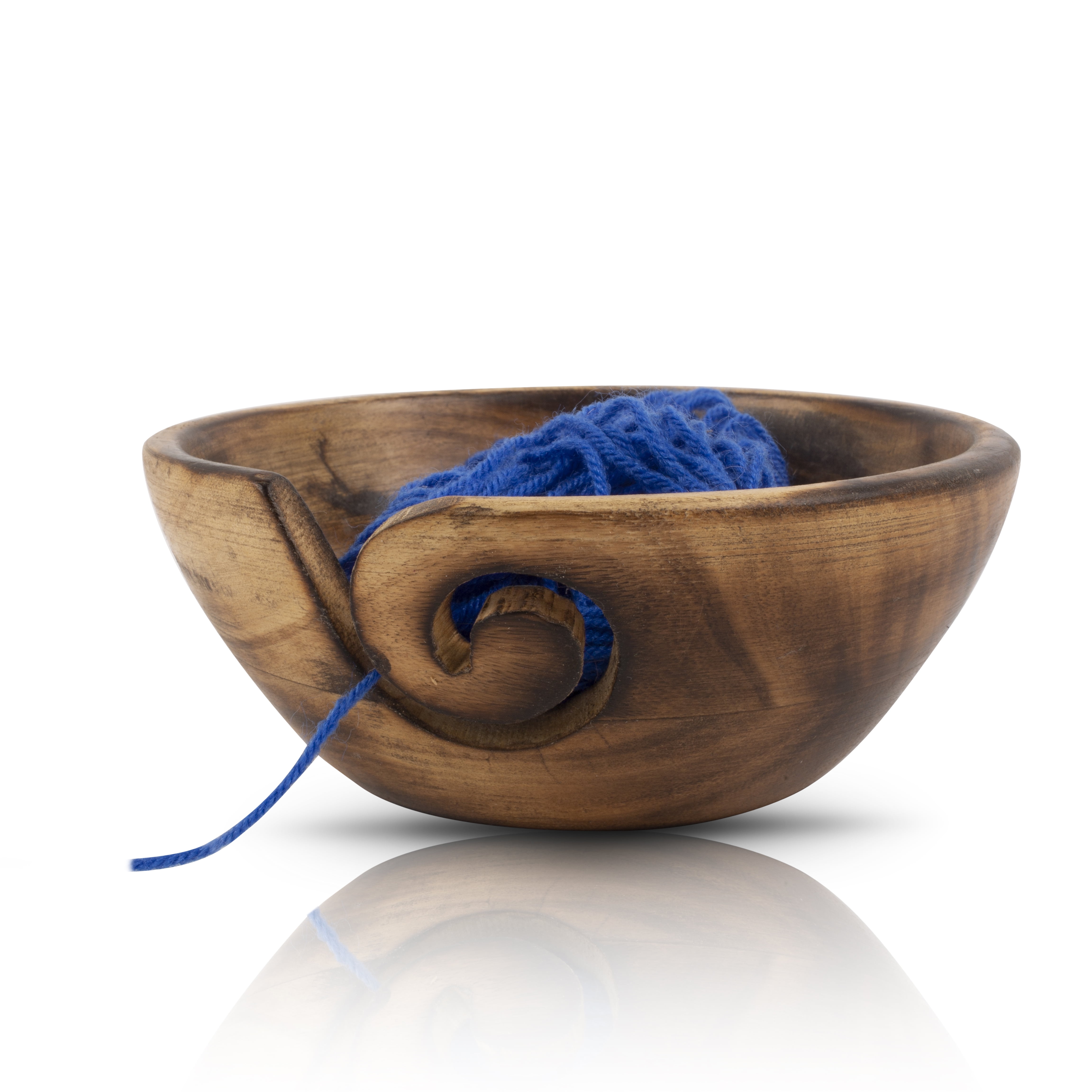 Handcrafted Wooden Yarn Bowl - Mango Wood Knitting Crochet Holder, Non-Slip Base