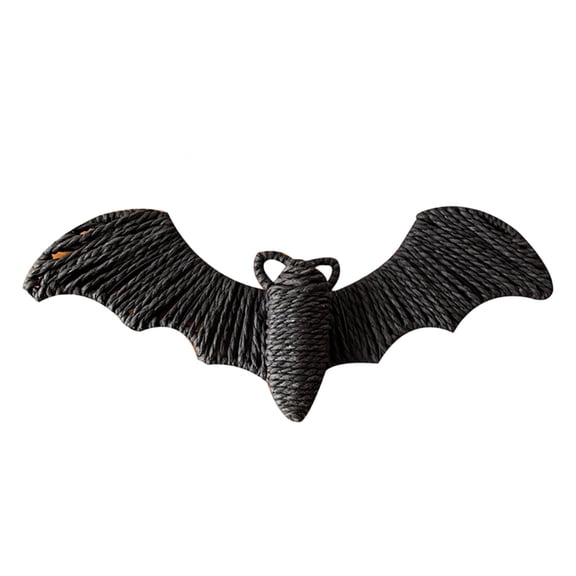 Handcrafted Woven Rattan Bat Wall Hanging 12 x 3.74 Inch, 3D Black Rope Halloween Decor, Rustic Natural Farmhouse Creepy Decor for Home Fireplace Door, Decorations and Favors