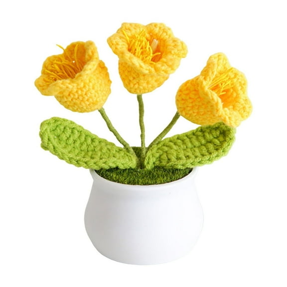 Handcrafted Yellow Crochet Flower Arrangement in Ceramic Pot Perfect Decorative Accent For Home Or Office
