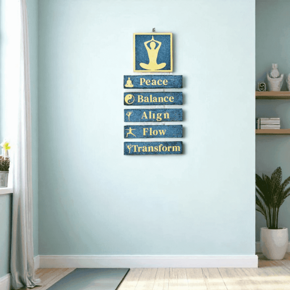 Handcrafted Yoga-Themed Wall Hanging Peace, Balance, Align, Glow & Transform, Spiritual Home Dcor