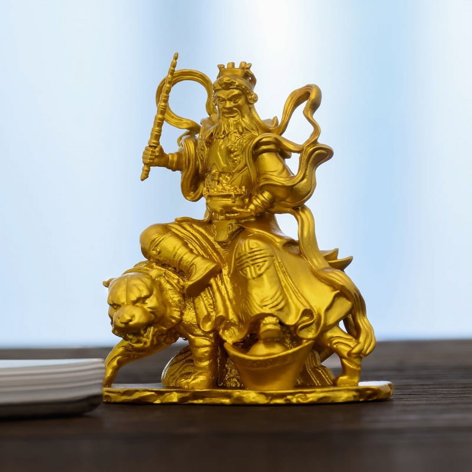 Handcrafted Zhao Gongming Statue Golden Brass 2.76in Prosperity & Power ...